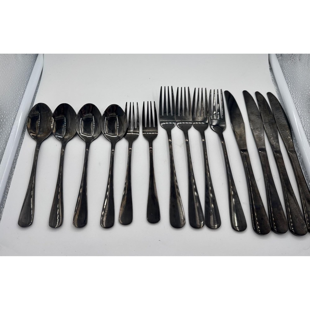Black Satin Flatware Stainless Steel Spoon Fork‎ Knives 14 Pieces